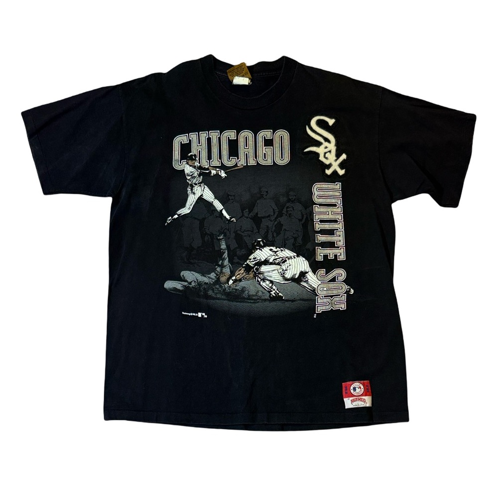VINTAGE Nutmeg mens L Large Chicago White Sox single stitch crewneck t-shirt